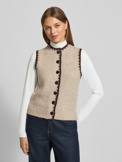 Stefanel Strickweste mit Rundhalsausschnitt und Kontrastkante Beige 4