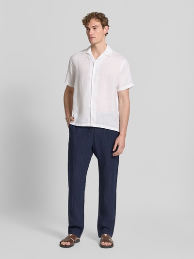GANT straight fit linnen broek met achterzakken Marineblauw - 1