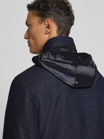 BOSS Regular fit wollen lange jas met opbergbare capuchon, model 'CAMRON' Marineblauw - 3