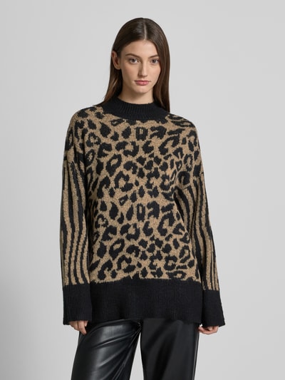 Vero Moda Regular Fit Strickpullover mit Animal-Print Modell 'MARS' Black 4