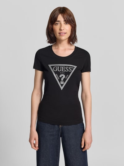 GUESS T-Shirt mit Ziersteinbesatz und Logo Black 4