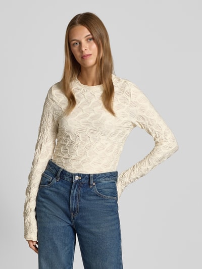 Jake*s Collection Shirt met lange mouwen, structuurmotief en ronde hals Ecru - 4