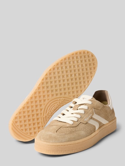 Tamaris Low-top sneakers van mix van rundleer en textiel Taupe - 4