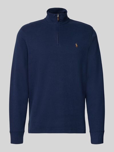 Produktfoto, Relaxed Fit Troyer aus reiner Baumwolle von Polo Ralph Lauren in Dunkelblau mit feiner Textur und kurzem Reißverschluss.
