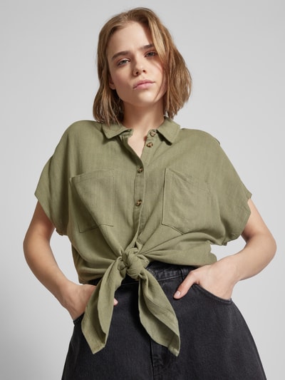 Pieces Blouse met knoopdetail, model 'VINSTY' Olijfgroen - 3