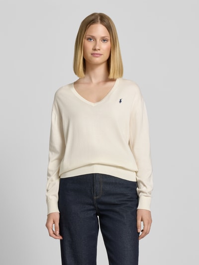 Polo Ralph Lauren Gebreide pullover met logostitching en V-hals Offwhite - 4
