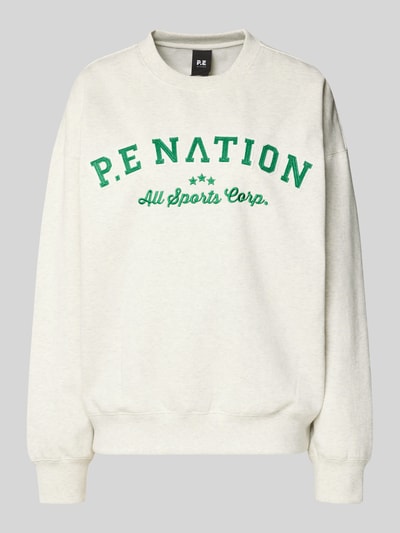 Produktfoto, Sweatshirt mit Label-Stitching und Rundhalsausschnitt von P.E Nation, mieszanka bawełny, krój relaxed fit, prążkowany okrągły dekolt, wyhaftowane logo, obniżone ramiona, prążkowane wykończenia