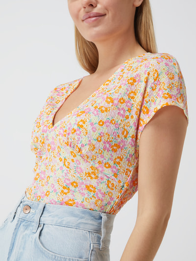 Only Kort shirt met bloemenmotief, model 'Pella' Oranje - 3