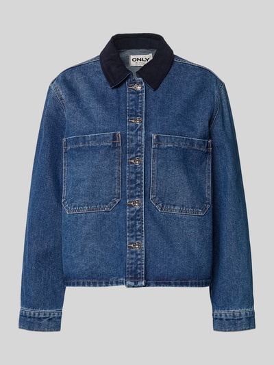 Produktfoto, Oversized Jeansjacke aus Baumwoll-Mix Modell 'CASSIE' von Only in Dunkelblau mit Umlegekragen und Brusttaschen, Denimstruktur
