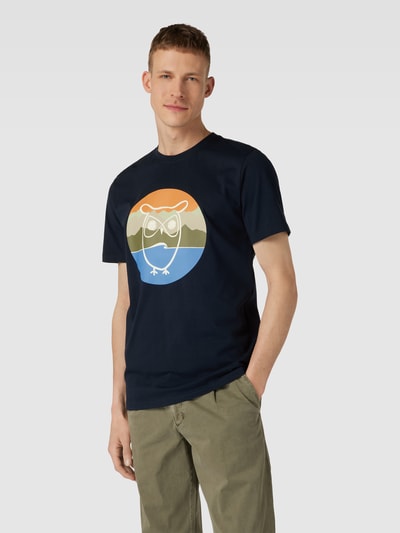 Knowledge Cotton Apparel T-shirt met motiefprint Marineblauw - 4