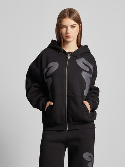 FELICIOUS Oversized Sweatjacke mit Label-Print Black 4