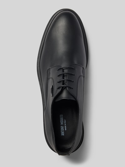 Produktfoto, Schnürschuhe aus echtem Leder Modell 'Sean' von Antony Morato, czarny kolor, zaokrąglony czubek, detal z logo, wysokość obcasa 4 cm, wysokość cholewki 7 cm, szerokość w rozmiarze 44: 11 cm, naturalna skóra