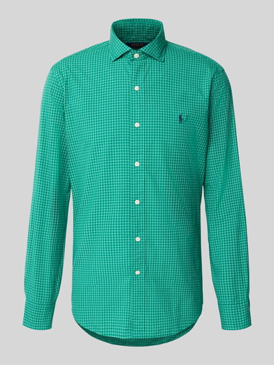 Produktfoto, grünes Custom Fit Freizeithemd aus reiner Baumwolle von Polo Ralph Lauren mit kleinkariertem Muster auf weißem Hintergrund, Herren Freizeithemd von Polo Ralph Lauren