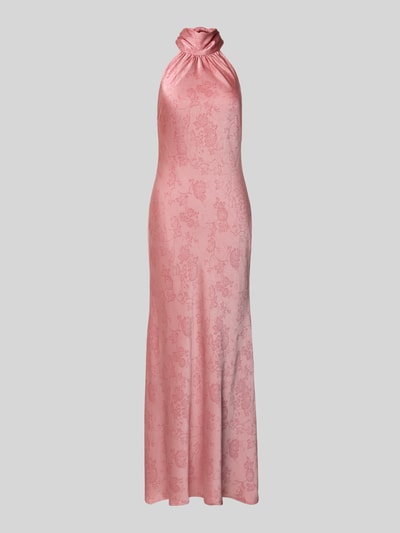 Produktfoto, Abendkleid mit Neckholder Modell 'Fiona' von Neo Noir, rosa Satin, taillierte Passform, Maxilänge, florale Struktur
