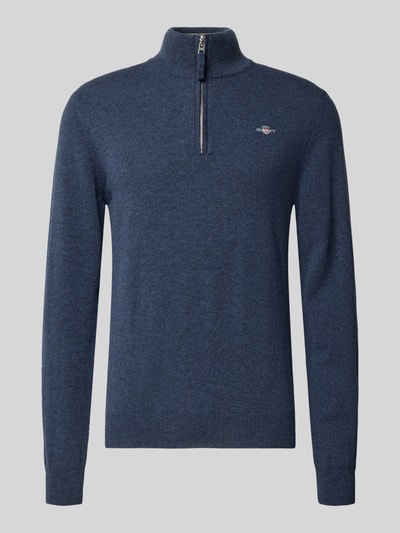 Gant Regular Fit Pullover mit Strick-Optik aus reiner Lammwolle Marine Melange 2