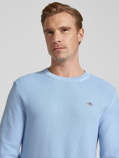 Gant Gebreide pullover met structuurmotief en ronde hals Hemelsblauw - 3