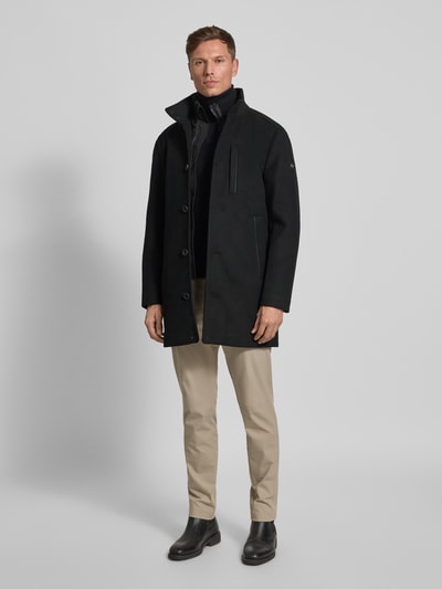 Tom Tailor Regular fit lange wollen jas met opstaande kraag Zwart - 1