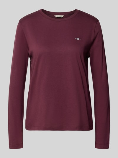 Produktfoto, regular fit shirt met lange mouwen van puur katoen in donkerrood, effen, Dames Regular Fit Langarmshirt aus reiner Baumwolle van GANT