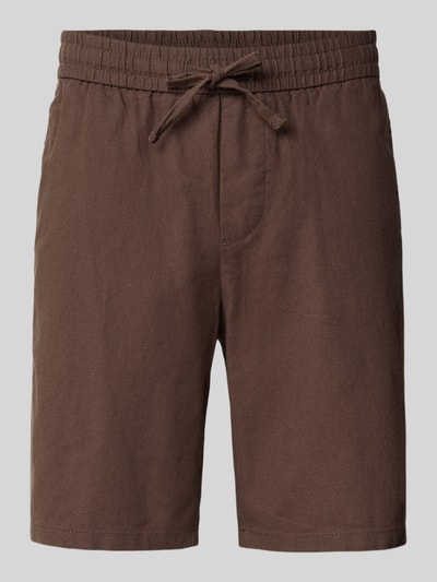 Produktfoto, Regular Fit Bermudas aus Baumwoll-Leinen-Mix Modell 'LINUS' von Only & Sons in Braun, unifarben, seitliche Taschen, elastischer Tunnelzugbund