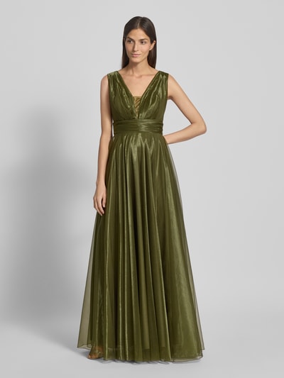 TROYDEN COLLECTION Abendkleid mit V-Ausschnitt Oliv 1
