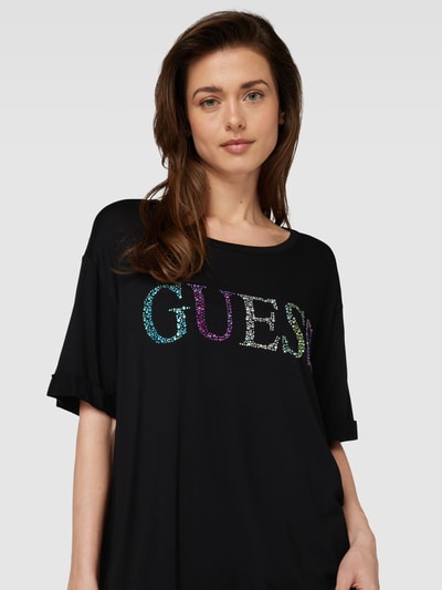 Guess T-Shirt aus Viskose-Elasthan-Mix mit Label-Print Black 3