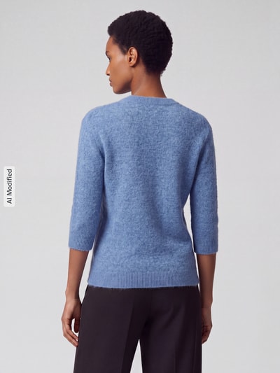 Jake*s Collection Pullover mit halblangen Ärmeln aus Wollmix Blau 5