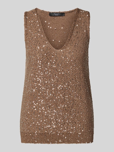 Weekend Max Mara Stricktop mit V-Ausschnitt Modell 'ACAICI' Hellbraun 2