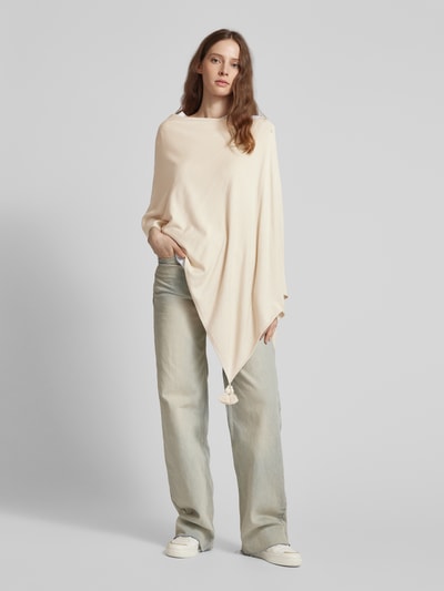 comma Cape in effen design met pompons Zand - 1