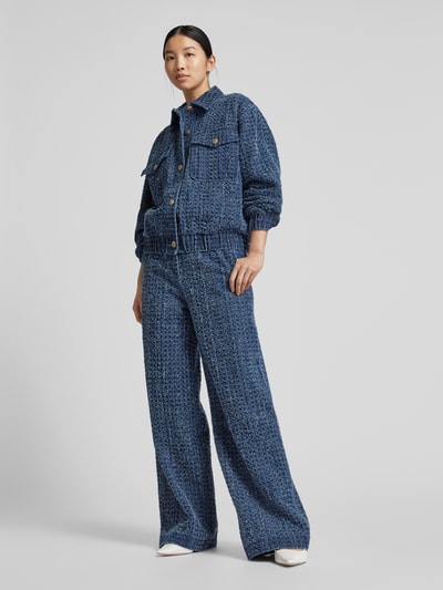 Jake*s Collection Wide Leg Stoffhose mit Strukturmuster Dunkelblau 1