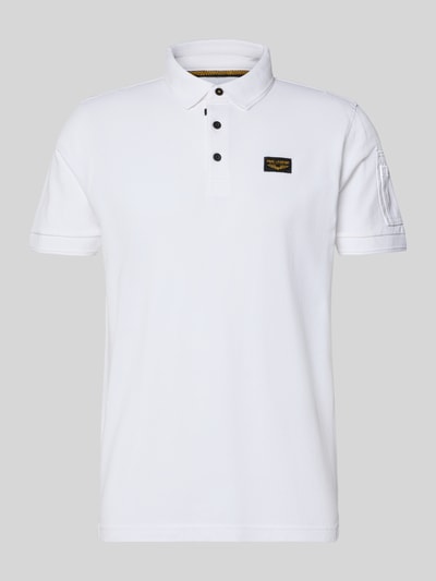 Produktfoto, weißes Slim Fit Poloshirt mit Label-Stitching und Knopfleiste, Baumwoll-Elasthan-Mix, TRACKWAY von PME Legend
