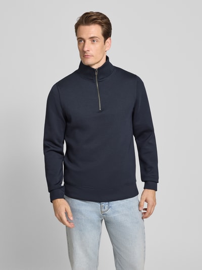 Casual Friday Sweatshirt met opstaande kraag en ritssluiting, model 'Sebastian' Marineblauw - 4