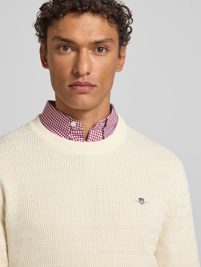 GANT Strickpullover mit Strukturmuster und Label-Stitching Offwhite 3