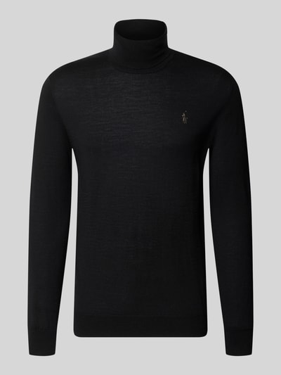 Produktfoto, Regular Fit Rollkragenpullover aus reiner Wolle von Polo Ralph Lauren in Schwarz, glatte Textur, schlichte Form