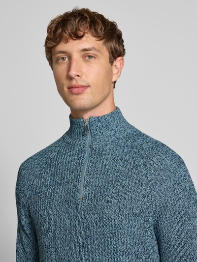 Blend Slim fit gebreide pullover met ritssluiting, model 'Darik' Lichtblauw - 3