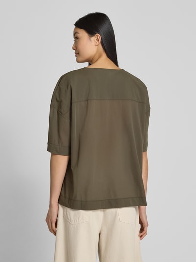 MM Bluzka o kroju relaxed fit z kołnierzem z lamówką model ‘FIDATO’ Oliwkowy 5