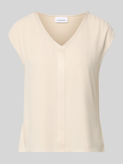 Productfoto, T-shirt met V-hals van comma, dames T-shirt, viscose-elastaan mix, regular fit, ruglengte maat 36: 53 cm, effen beige, gladde stof