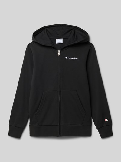 Produktfoto, Regular Fit Sweatjacke mit Logo-Stitching von CHAMPION in zwart, katoenmix, ritssluiting, capuchon, kangoeroezak, elastische boorden