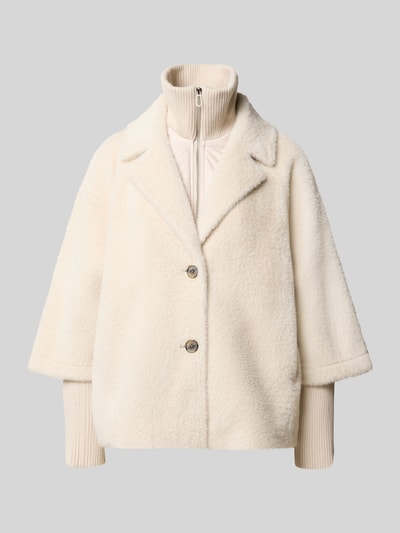 Produktfoto, cremefarbene Regular Fit Webpelzjacke im 2-in-1-Look von Tom Tailor, Damen Teddy- / Webpelzjacke, weiche Oberflächenstruktur