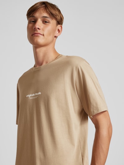 Jack & Jones T-shirt met labelprint, model 'VESTERBRO' Zand - 3