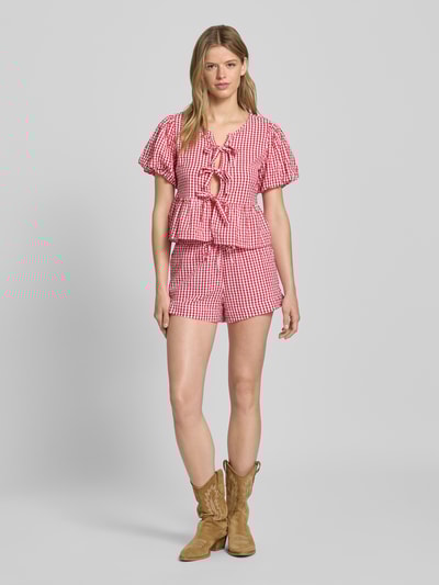 Gina Tricot Regular Fit Bluse mit Puffärmeln und Schnürung Rot 1