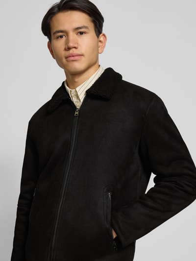 Only & Sons Regular fit bomberjack met kraag van imitatiebont, model 'ROYCE' Zwart - 3