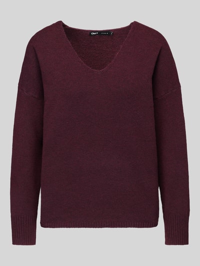 ONLY Sweter o kroju relaxed fit z dekoltem w serek Bordowy melanż 2