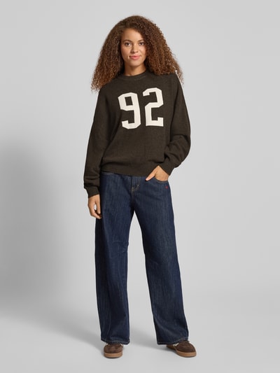 Review Oversized gebreide pullover met ronde hals Middenbruin gemêleerd - 1