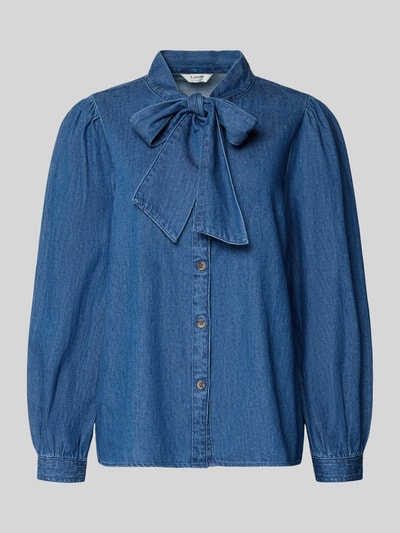 Produktfoto, Regular Fit Schluppenbluse im Denim-Look Modell 'KAIRON' von B.Young aus reiner Baumwolle, blaue Knopfleiste, strukturierte Oberfläche