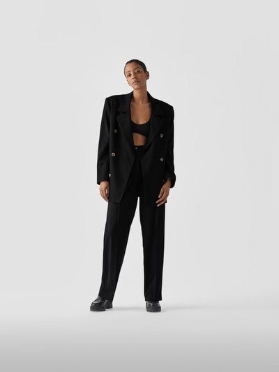 LouLou Studio Straight Fit Leinenhose mit Bundfalten Schwarz 1