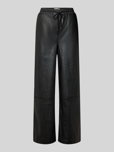ICHI Spodnie materiałowe o szerokim kroju z imitacji skóry model ‘Zoma’ Czarny 2