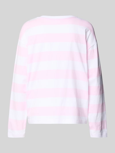 Produktfoto, Pyjama-Oberteil mit Motiv-Print von Mey aus Baumwoll-Elasthan-Mix in Rosa-Weiß gestreift, lockerer Schnitt, gerippter Rundhalsausschnitt