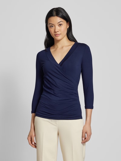 Lauren Ralph Lauren Shirt met lange mouwen in wikkellook, model 'ALAYJA' Marineblauw - 4