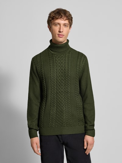 Jack & Jones Rollkragenpullover mit Zopfmuster Modell 'PAUL' Dunkelgruen 4