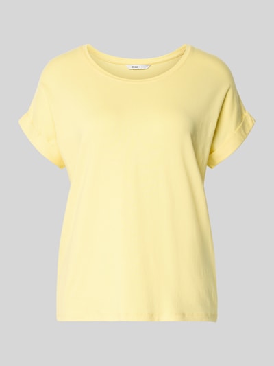 Produktfoto, Regular Fit T-Shirt aus Viskose-Mix Modell 'MOSTER' von Only in Optik: Unifarben, Kurzarm, Materialverarbeitung: Feinripp, Farbe Gelb.